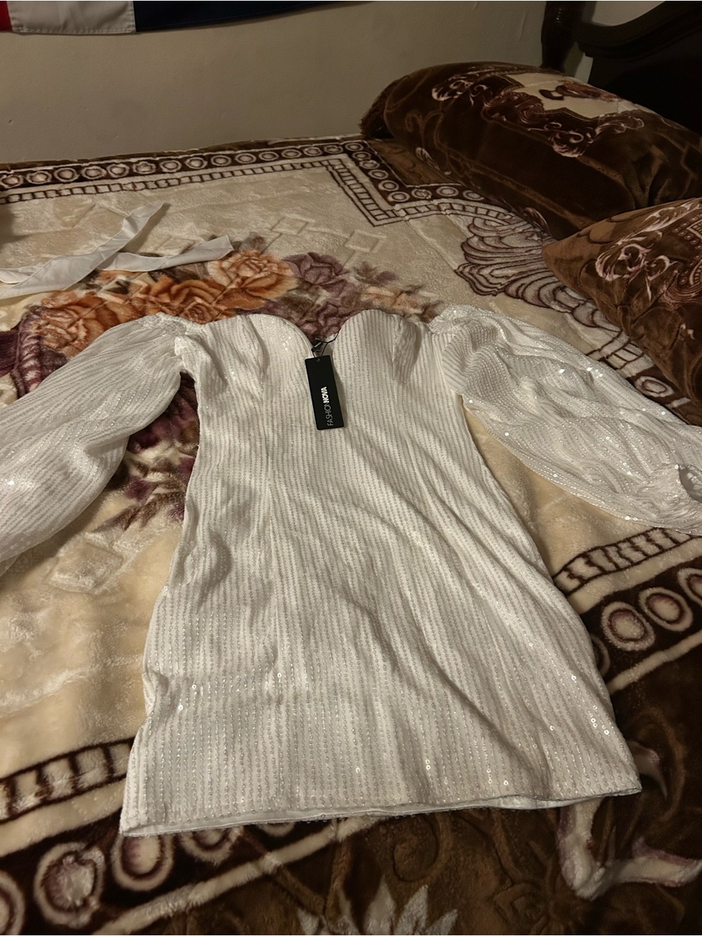 Fashion Nova Ivory Sequin Mini Dress